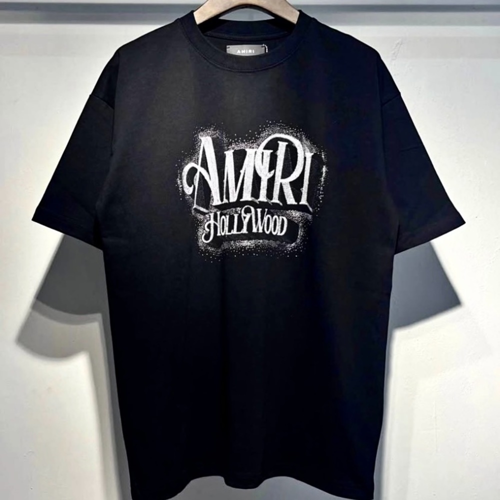 AMIRI Black Tee with White Hollywood Graphic